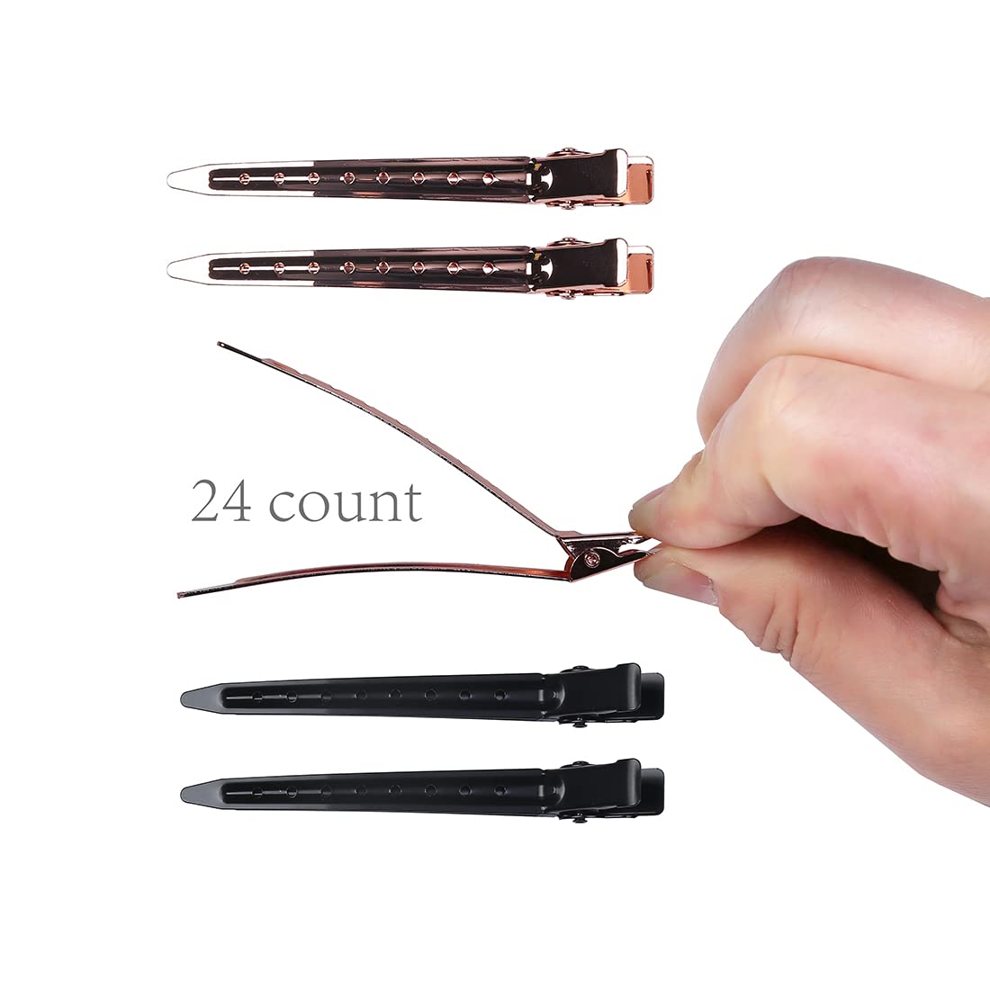 minihope 24 Packs Duck Bill Clips, 3.54 Inches/9cm Rustproof Metal Alligator Curl Clips for Hair Styling,makeup.,Hair Coloring, 12 Black,12 Rose gold.