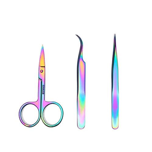 WOKOTO Nail Tweezers And Scissors Kit Straight Curved Rainbow Stainless Steel Precision Tweezers Set For Nail Art Sticker Rhinestone Eyelash