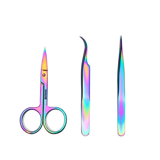 WOKOTO Nail Tweezers And Scissors Kit Straight Curved Rainbow Stainless Steel Precision Tweezers Set For Nail Art Sticker Rhinestone Eyelash