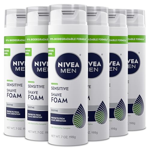 NIVEA MEN Sensitive Shave Foam with Vitamin E, Soothing Chamomile and Witch Hazel Extracts, 6 Pack of 7 Oz Cans