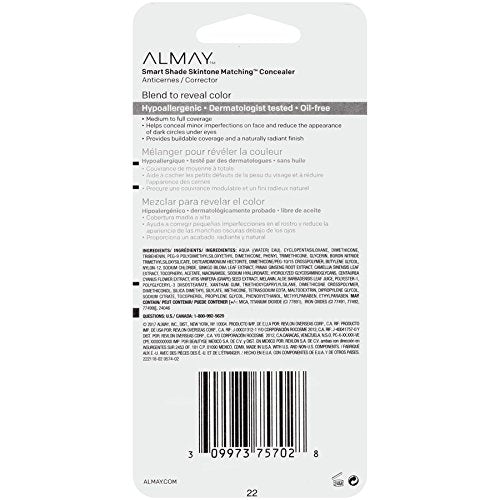 Almay Concealer, Face Makeup, Medium Coverage Concealer, Creamy Finish, Oil Free, Hypoallergenic-Fragrance Free, Dermatologist Tested, 020 Light