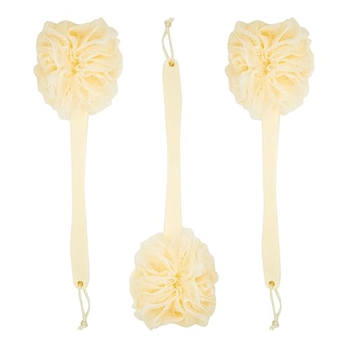 Juvale Exfoliating Luffa Shower Scrubber & Bath Scrubber for Body - 18 in, Ivory, 3-Pack - Loofah on a Stick & Shower Brush for Back