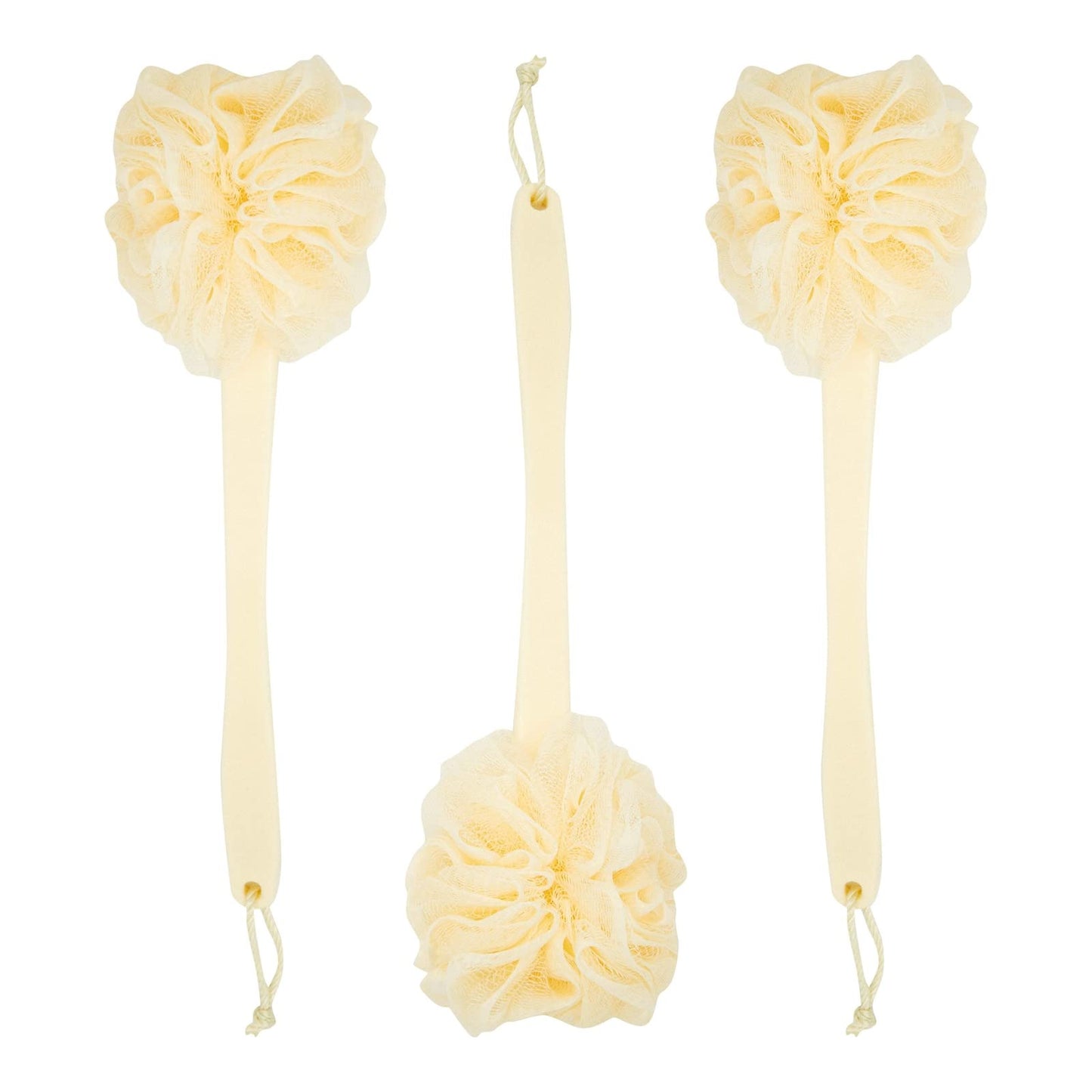 Juvale Exfoliating Luffa Shower Scrubber & Bath Scrubber for Body - 18 in, Ivory, 3-Pack - Loofah on a Stick & Shower Brush for Back