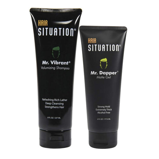 Hair Situation Mr. Dapper Matte Look - Extra Strong Firm Hold Hair, Anti-Humidity Shield. Mr. Vibrant Volumizing Shampoo for Thinning and Receding