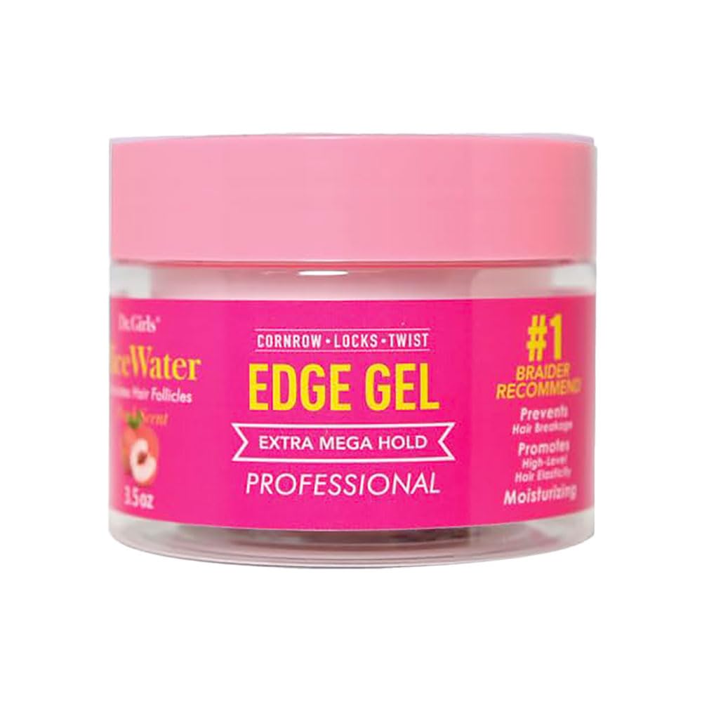 Dr. Girls Rice Water Edge Gel - Extra Mega Hold for Cornrows, Locs & Twists with Biotin, Castor Oil 3.5oz (Peach)