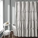 Lush Decor Darla Ruched Floral Bathroom Shower Curtain, 72” x 72”, Light Gray