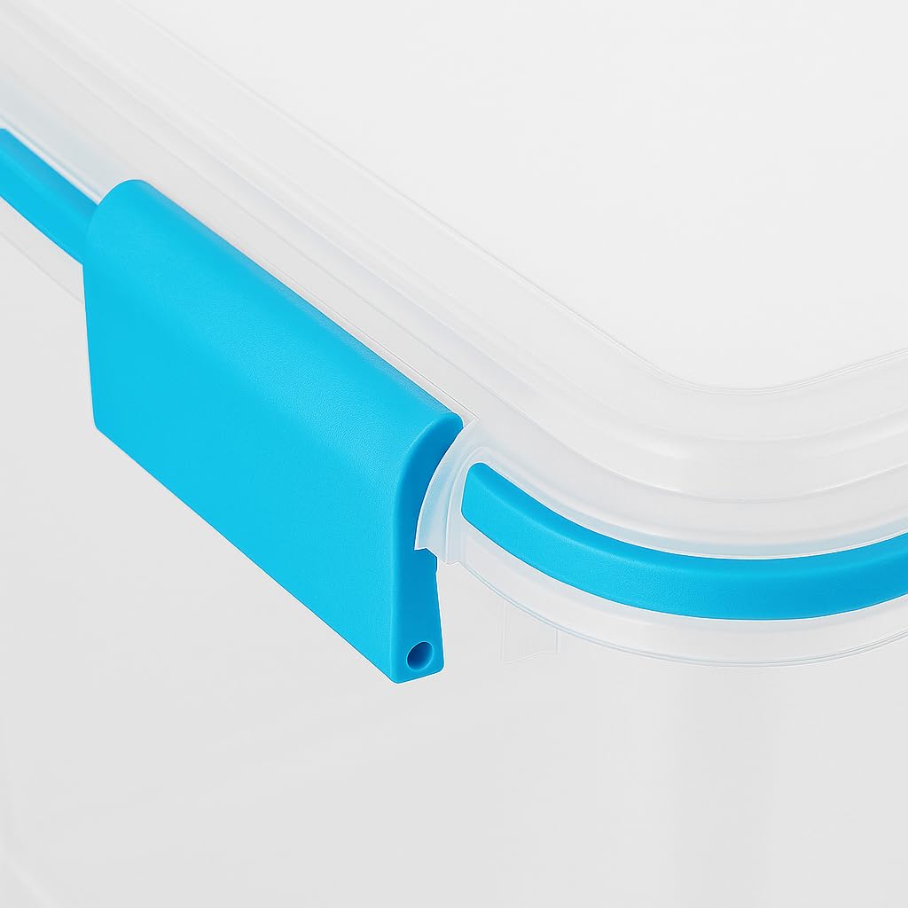 20 Quart Clear Plastic Storage Bin with Gasket Seal Lid - Small Airtight Storage Container for Closet, Pantry, Garage, Office, Blue Latching Box