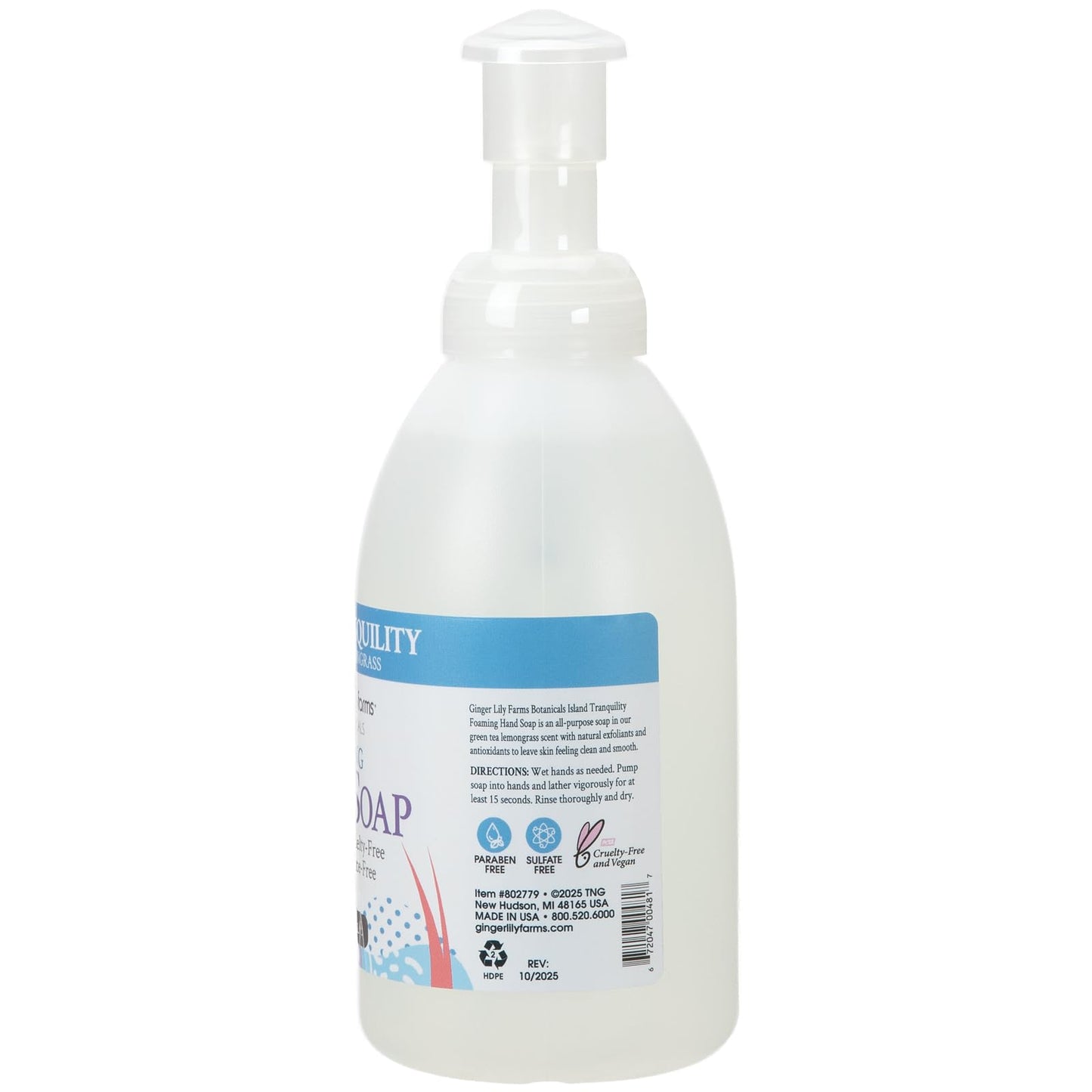 Ginger Lily Farms Botanicals All-Purpose Foaming Hand Soap Refill, Island Tranquility, 100% Vegan & Cruelty-Free, Green Tea Lemongrass Scent, 20 Fl Oz