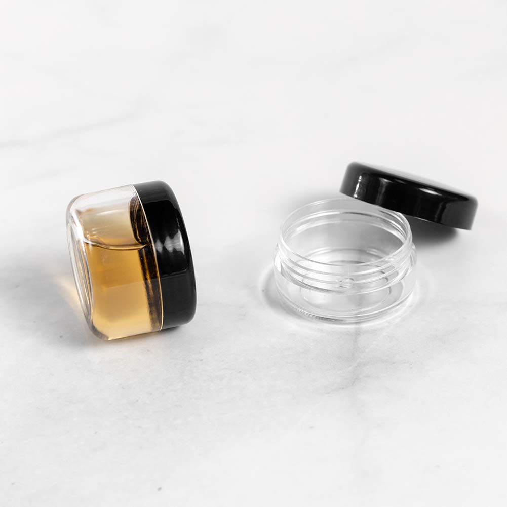 10pcs Small Travel Containers, Black Sample Jars with Screw Lids, 5 Size 3/5/10/15/20 Gram, 12pcs Labels and 2pcs Mini Disposable Spatula, Makeup Beauty and Personal Care ZEJIA