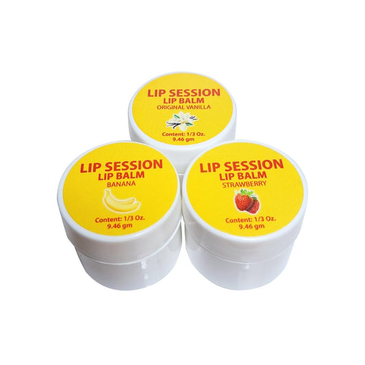 Lip Session Lip Balm Assorted Flavors 3 Pack of Jars .33 Oz. - Vanilla Original, Strawberry & Banana with Vitamin E & Cocoa Butter - Soothes Dry Beauty and Personal Care E. Burnham