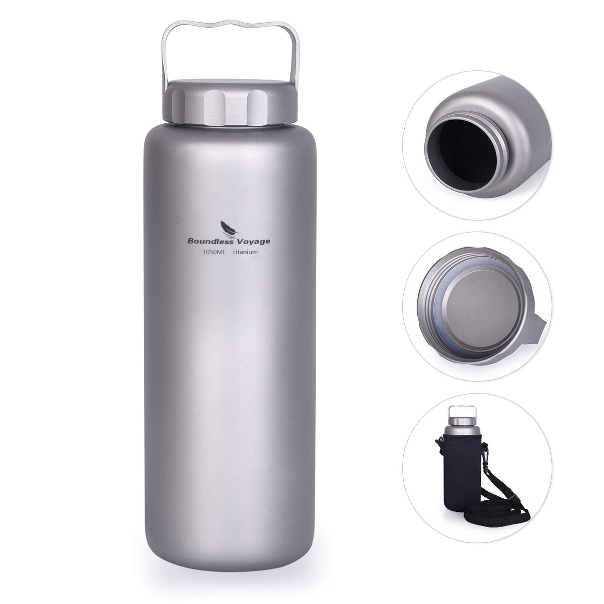 iBasingo 1050ml/35.5 oz Titanium Water Bottle with Handle Outdoor Leak-Proof Wide Mouth Sport Drinking Bottle Camping Tea Coffee Canteen Kettle…