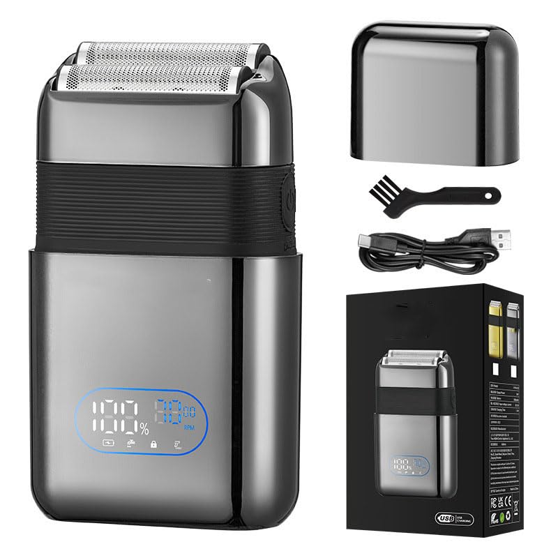 Electric Foil Shavers for Men: Portable Travel Razor with Big LED Display & 3 Floating Blades IPX7 Waterproof Wet Dry Face, Rechargeable,Powerful Beauty and Personal Care QDKVTNDJZ