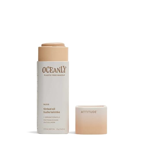ATTITUDE Oceanly Light Coverage Face Tinted Oil Stick, EWG Verified, Titanium Dioxide-Free, Vegan & Cruelty-Free Tinted Moisturizer, Plastic-Free, Nude, 0.42 Ounces