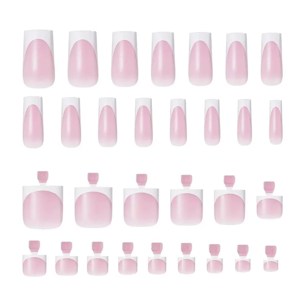 NHIXK 60Pcs Medium Press on Nails & White French Tip Press on Toenails, Square Fake Nais Full Cover Stick on False Nails for Women Beauty and Personal Care NHIXK