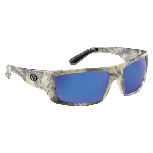 Flying Fisherman Sargasso Wrap Around Polarized Sunglasses, Matte Camo Frame/Smoke-Blue Mirror Lens, Medium