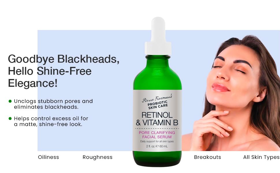 Pierre Freeman's Probiotic Skin Care Retinol & Vitamin B Pore Clarifying Facial Serum, 2 Fluid Ounce