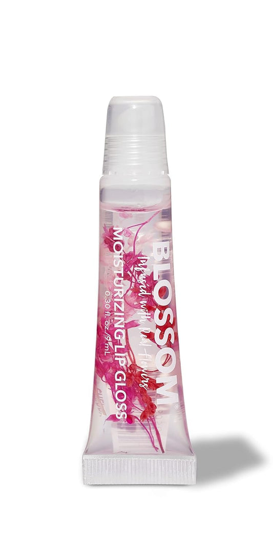 Blossom Lip Gloss Tubes, Cherry Scented Thick Clear High Shine Moisturizing Flower Lip Gel with Nourishing Jojoba Seed Oil, Infused with Real Flowers
