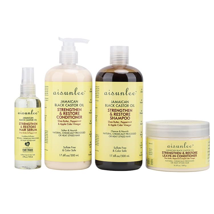 Premium Jamaican Black Castor Oil 4-in-1 Hair Repair Set - Sulfate-Free Shampoo, Conditioner, Leave-In & Serum - Deep Moisture & Strength for Curly