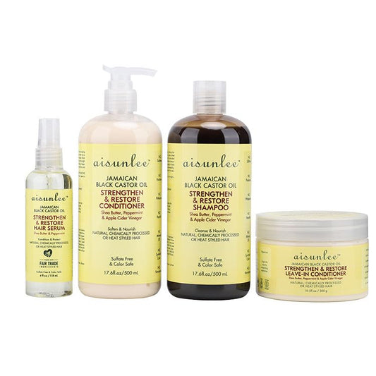 Premium Jamaican Black Castor Oil 4-in-1 Hair Repair Set - Sulfate-Free Shampoo, Conditioner, Leave-In & Serum - Deep Moisture & Strength for Curly