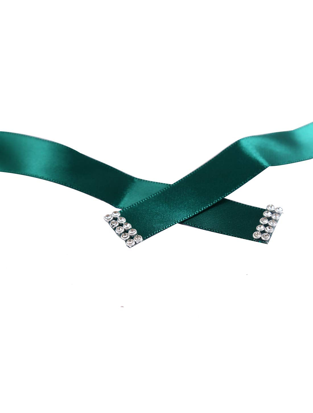 uxcell Women Beaded Rhinestone Satin Ribbon Bridal Belt Green