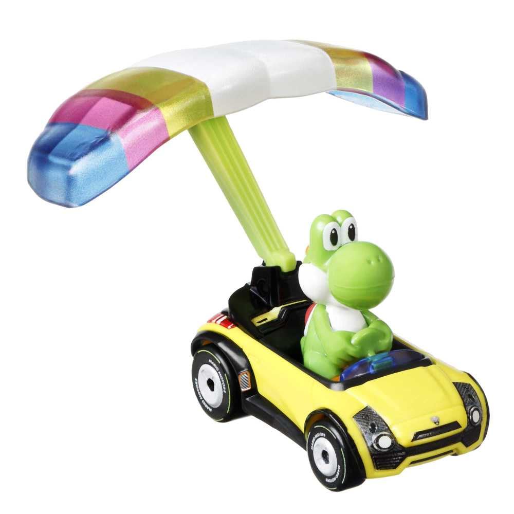 Hot Wheels 1:64 Mario Kart - Yoshi in Standard Kart with Parafoil Die Cast