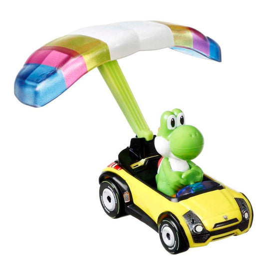 Hot Wheels 1:64 Mario Kart - Yoshi in Standard Kart with Parafoil Die Cast