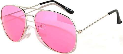 OWL Classic Aviator Style Sunglasses Pink Tint Lens Metal Silver Frame for Women UV400 Protection
