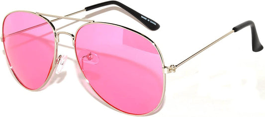 OWL Classic Aviator Style Sunglasses Pink Tint Lens Metal Silver Frame for Women UV400 Protection