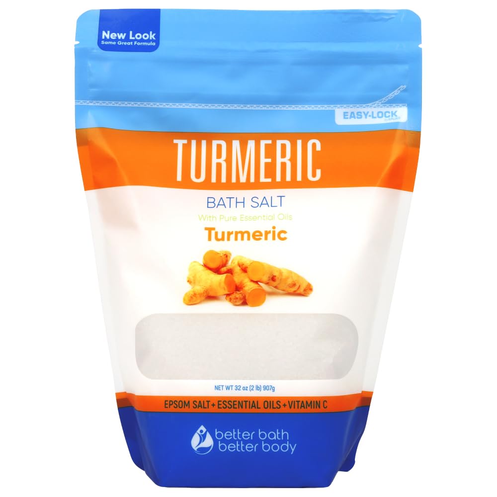 Turmeric Bath Salt 32 Oz Epsom Salt with Essential Oils Turmeric, Cinnamon, Orange Plus Vitamin C in BPA-Free Pouch with Easy Press-Lock Zipper |