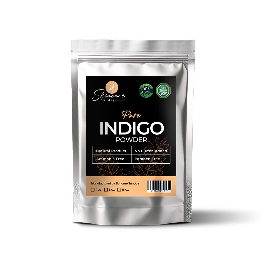 Skincare Sunday Pure Indigo Powder - 100% Organic & Natural Hair Colorant | Ammonia Free, Paraben Free, Gluten Free (16 Oz)