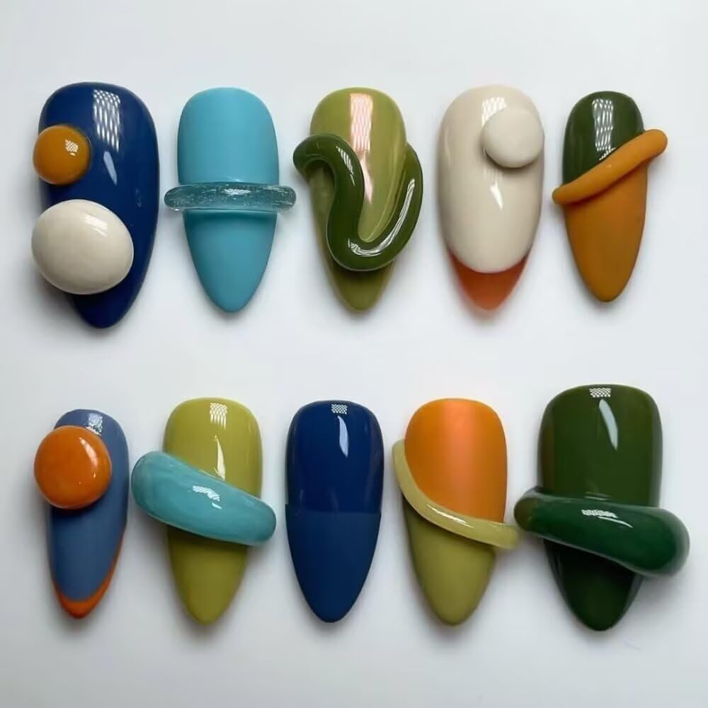 MAGLFELL Press On Nails Handmade French Nails for Women, Reusable Medium Almond False Nails, 10PCS ABS Artificial Fingernails with Tip Designs Beauty and Personal Care MAGLFELL Default Title