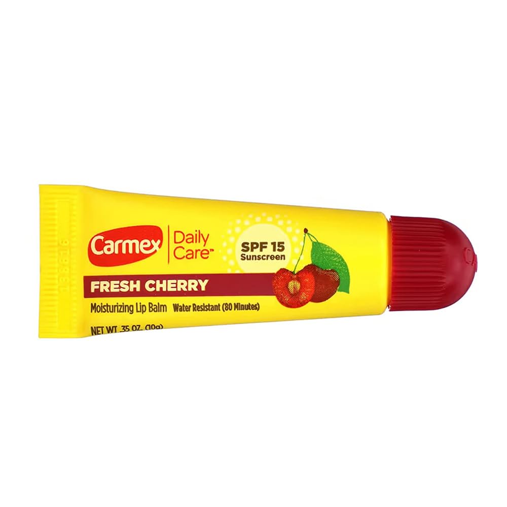 Carmex Lip Balm Tube Fresh Cherry SPF#15 0.35 Ounce (12 Pack)