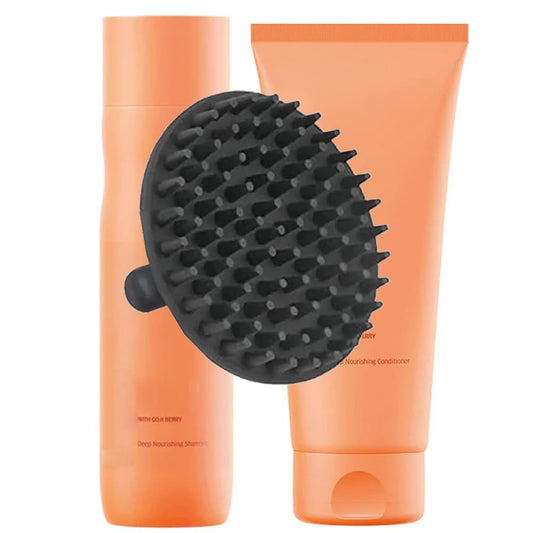 Nutri-Enrich Shampoo & Conditioner Set + M Hair Designs Scalp Brush - Deep Nourishing, Moisture-Rich, Sulfate-Free Hair Care for Dry, Damaged Hair