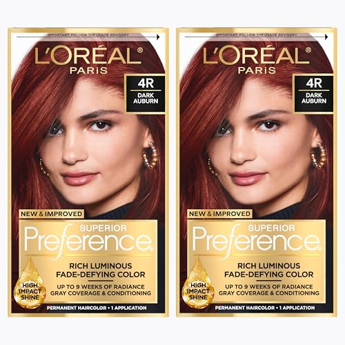 L'Oreal Paris Superior Preference Luminous Fade-Defying Permanent Hair Color, Hair Dye For Up to 9 Weeks of Radiance, Dark Auburn 4R, 1 Hair Dye Kit