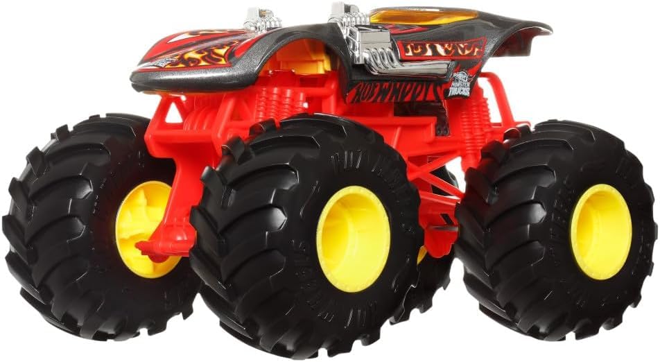 Hot Wheels Monster Trucks Oversized Twin Mill 1:24 Scale Die-Cast Vehicle, Red and Black, Giant Wheels, Ages 3-8 Years