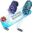 SHOWER BOUQUET Loofah-Charcoal Back-Scrubber Color-2-Pack // Long-Handle-Loofa-Lufa Bath-Sponge Brush/Extra Large Soft Mesh for Men & Women