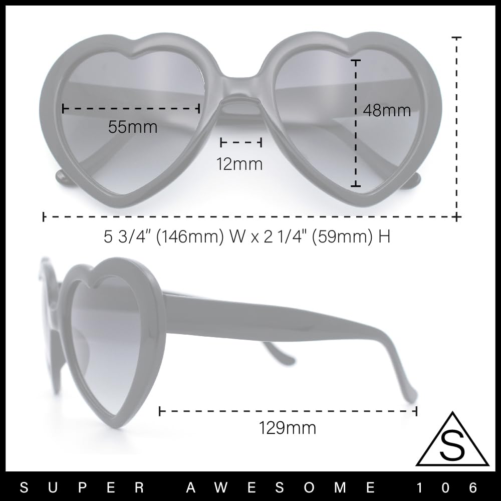 Womens Mirrored Rusta Mirror Lens Plastic Frame Heart Shape Sunglasses (Black)