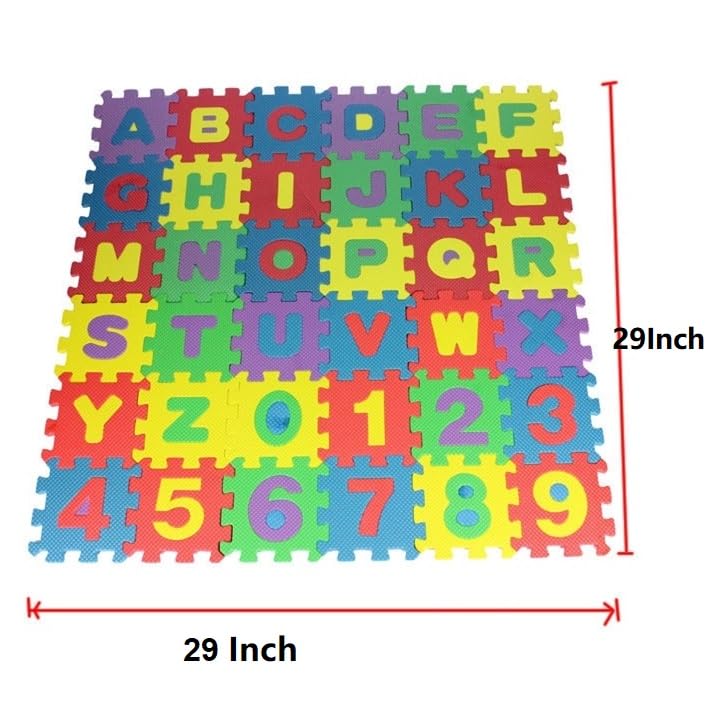 Kids Foam Play Mat – 36 PCS Alphabet & Number Puzzle Tiles, Small 5.5"x5.5" EVA Interlocking Mats, 29"x29" Total Size (Not for Sitting)