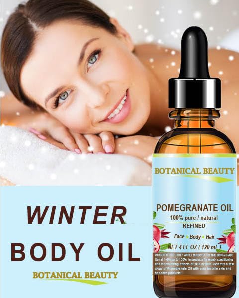 Botanical Beauty POMEGRANATE OIL 100% Pure Natural Refined Cold-pressed Carrier oil 1 Fl oz 30 ml for Face, Skin, Body, Hair, Lip, Nails. Rich in