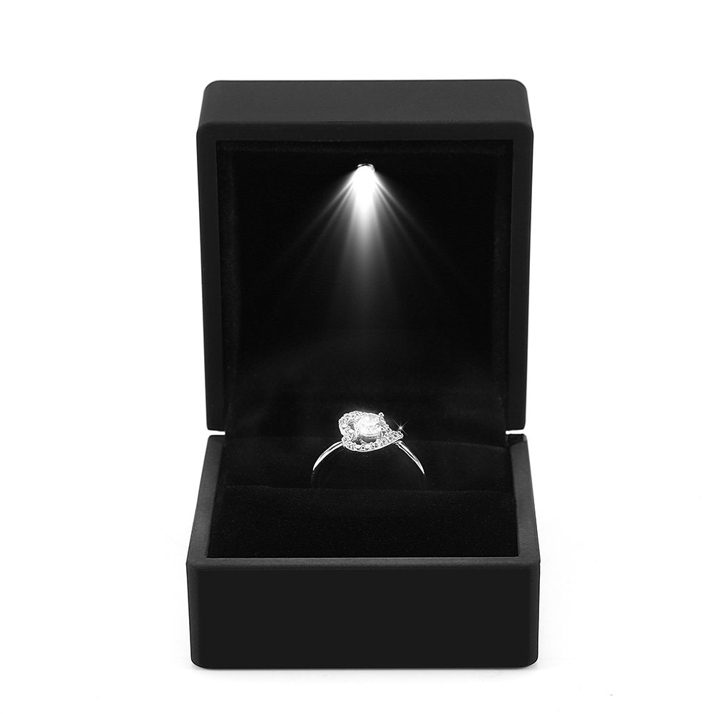 Yosoo LED Lighted Ring Box Earring Ring Gift Case Wedding Ring Jewelry Display Packaging Organizer Storage Holder for Engagement Wedding Gift (Black)