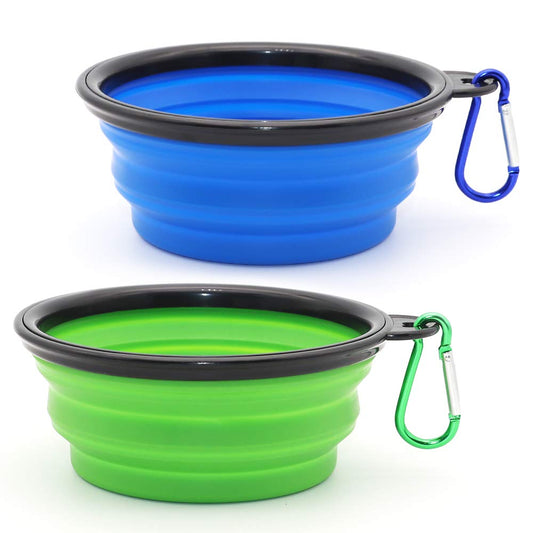 2-Pack Collapsible Dog & Cat Bowls with Carabiners – Portable Pet Food & Water Dishes for Travel, Walking & Outdoor Use