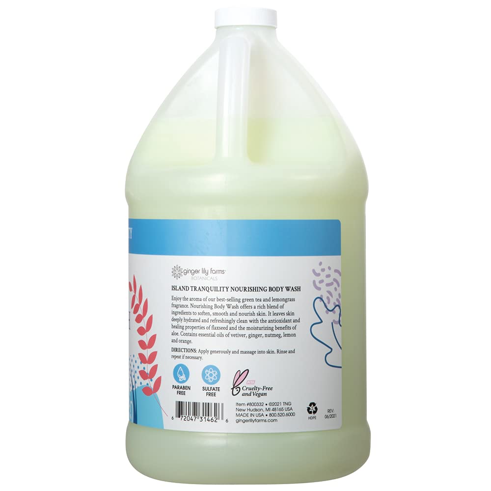 Ginger Lily Farms Botanicals Nourishing Body Wash, Island Tranquility, 100% Vegan & Cruelty-Free, Green Tea Lemongrass Scent, 1 Gallon Refill (128 fl.