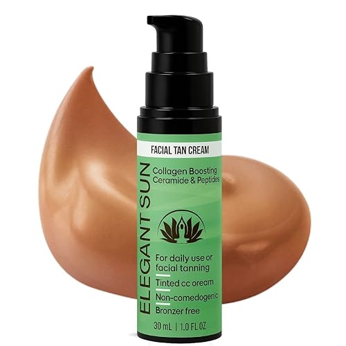 Flawless Glow Collagen-Boosting Facial Tan Cream - Peptide CC Serum with Copper Peptides GHK-Cu, Ceramides & Hyaluronic Acid - Bronzer-Free, No DHA