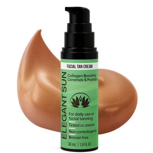 Flawless Glow Collagen-Boosting Facial Tan Cream - Peptide CC Serum with Copper Peptides GHK-Cu, Ceramides & Hyaluronic Acid - Bronzer-Free, No DHA