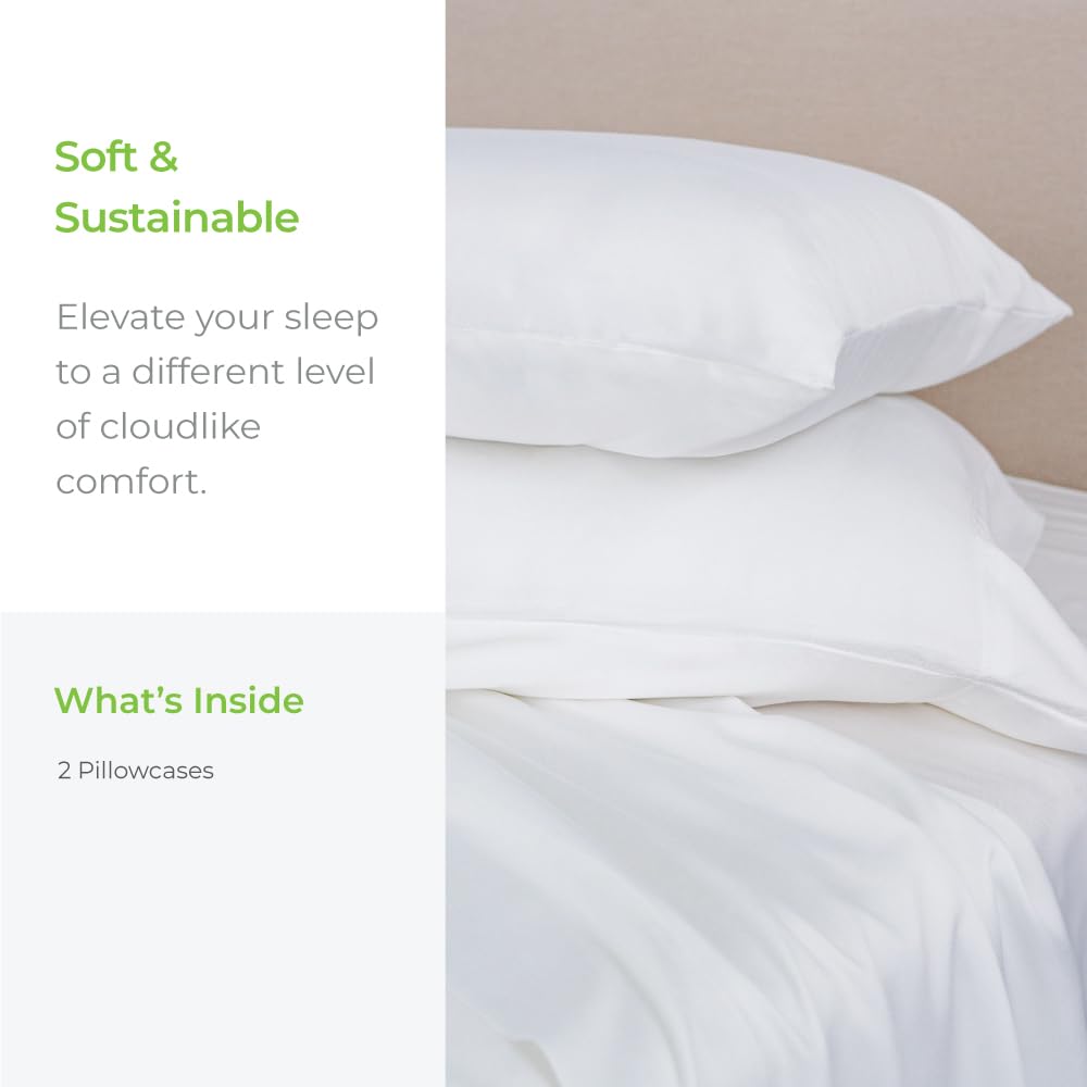 Cariloha Classic 2-Piece Twill Pillowcase Set | White | Standard | Viscose Material | Allergy Resistant, Naturally Thermal-Regulating, and Extra Soft