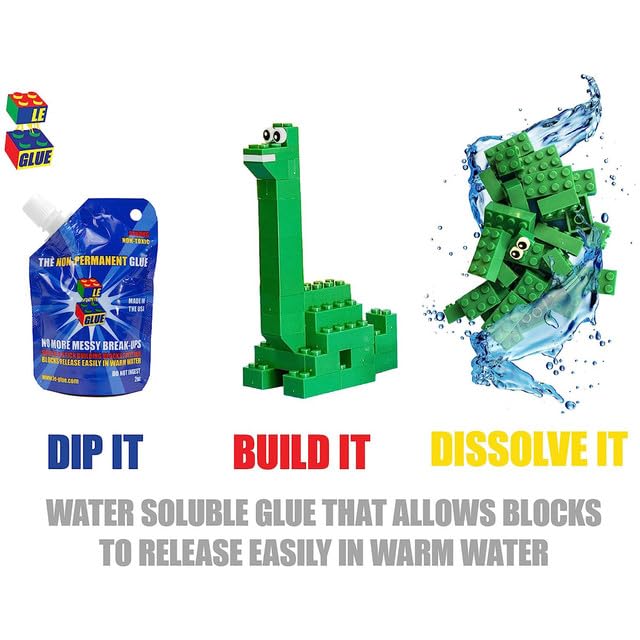 Le Glue Temporary Glue - Compatible with Legos - Non-Permanent Clear Adhesive for Plastic Building Blocks - No Messy Break-Ups - Non-Toxic Formula…