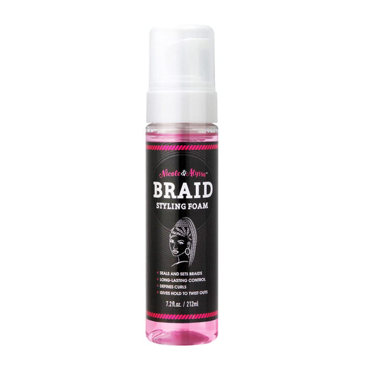 Nicole & Alyssa - Braid Styling Foam 7.2oz - Premium Braid Foam Control Mousse - Extra Hold & High Shine for Braids, Twists, Locs - Moisturizing