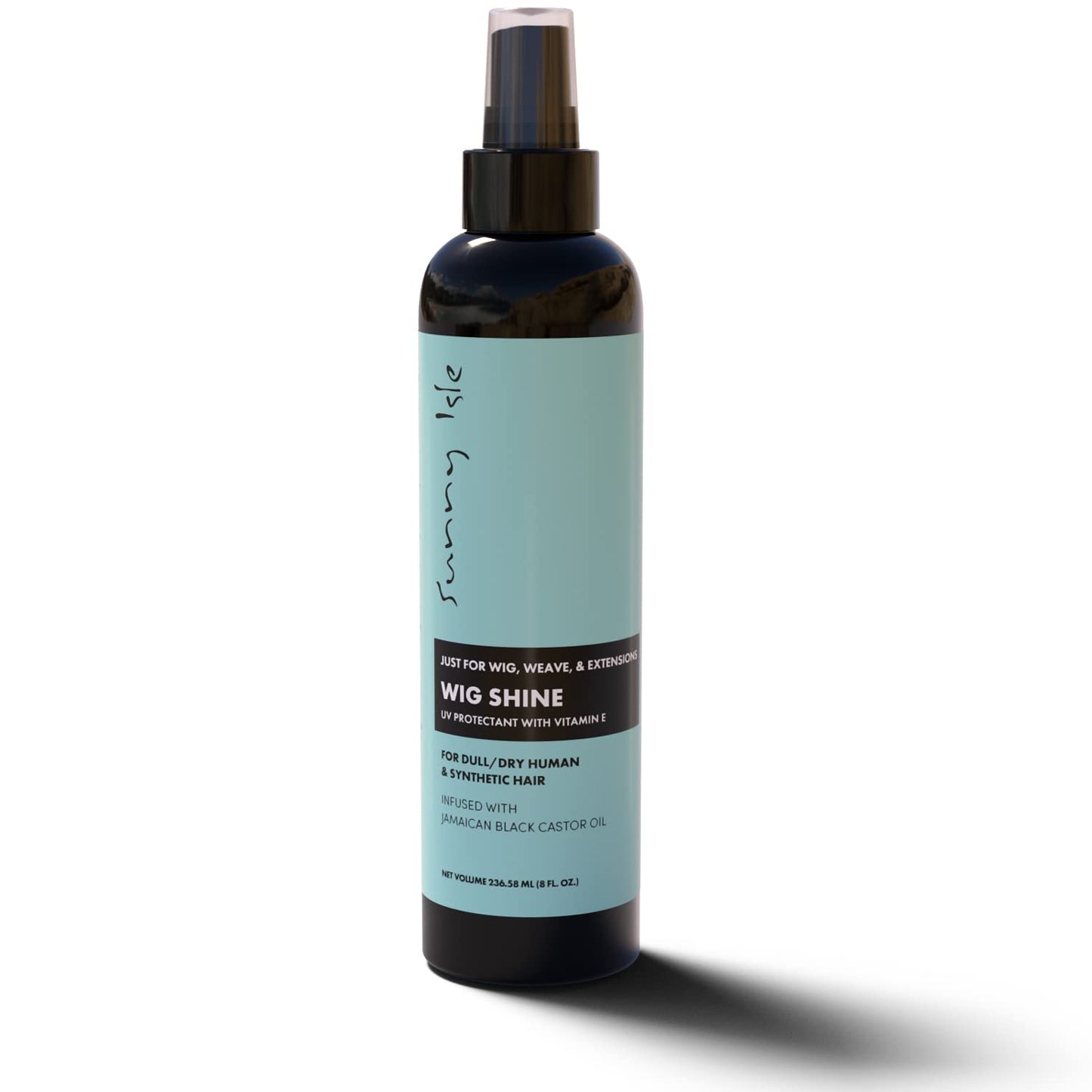 Sunny Isle Just for Wig, Weave, Braid, & Extensions Wig Shine 8oz | For Synthetic & Natural Hair | UV Protectant with Vitamin E, Jamaican Black Castor