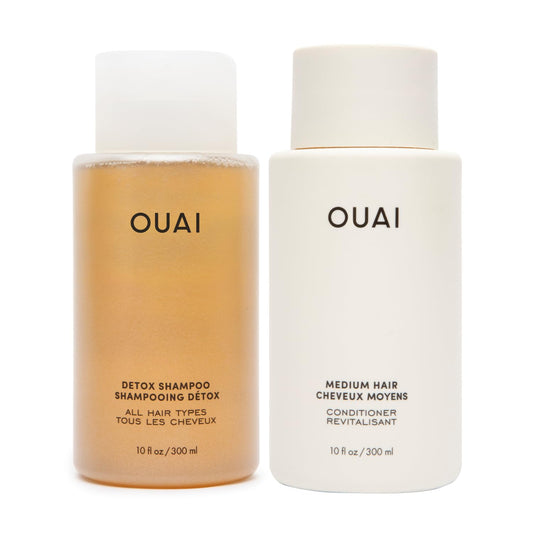 OUAI Detox Shampoo & Medium Hair Conditioner Bundle - Clarifying Shampoo for Build Up, Dirt, Oil, Product and Hard Water & Hydrating Conditioner