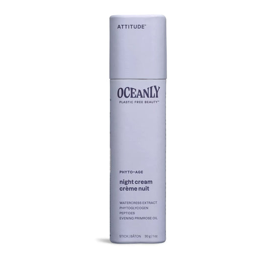 ATTITUDE Oceanly Night Cream Bar, EWG Verified, Plastic-free, Plant and Mineral-Based Ingredients, Vegan and Cruelty-free Face Moisturizing Products